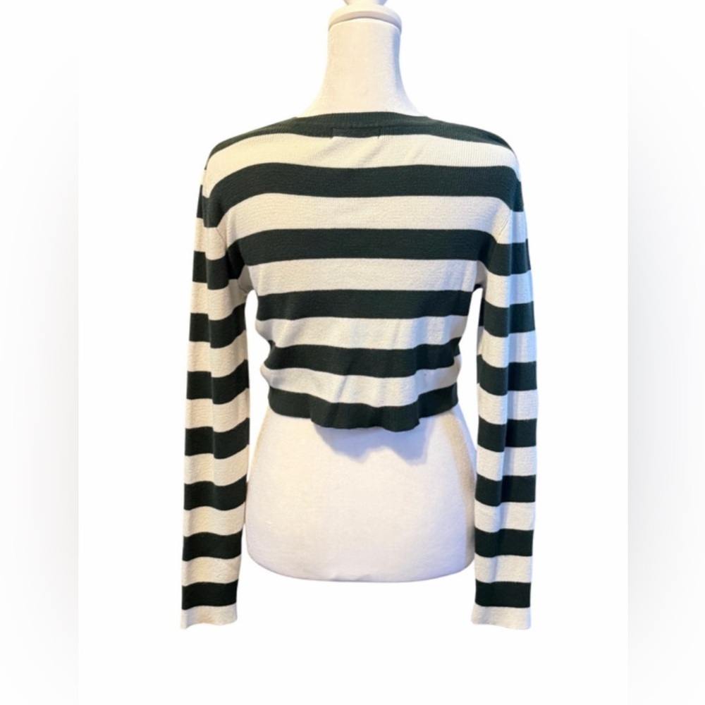 Aster Dark Green & White Striped Cropped Sweater - Picture 2 of 5